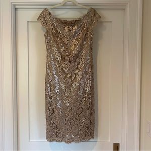 Tadashi Shoji - Champagne embroidered sequin off shoulder dress - 10
